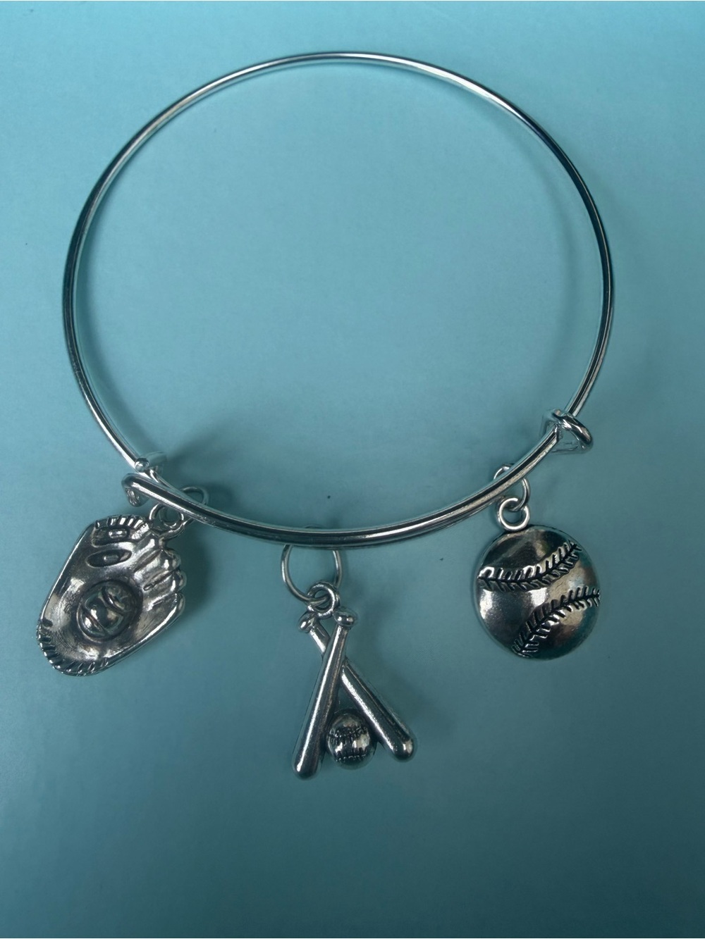 Handcrafted Softball Charm Bangle Bracelet Girls Silver Tone - Sports Jewelry - Picture 6 of 6